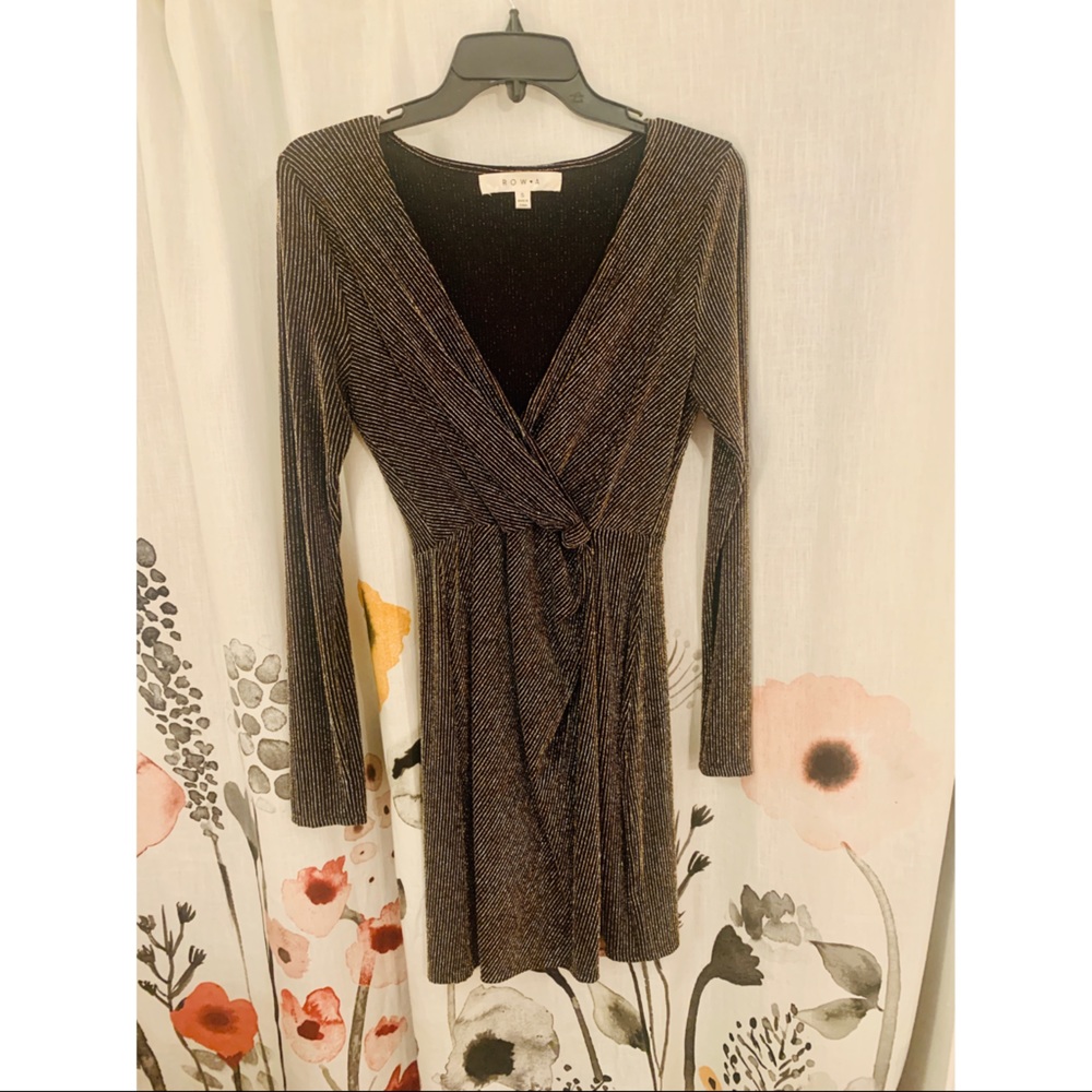 Rowa Long Sleeve Sparkle Wrap Dress
